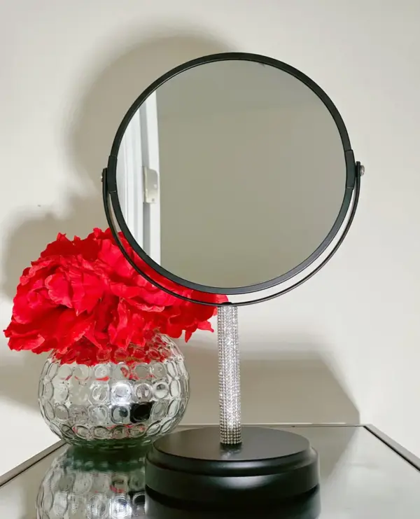 Bling and Beam Vanity Mirror Rhinestone Double Sided Tabletop Glam Bathroom Makeup Beauty Mirror Featuring One Side with 3x Magnification - Image 2