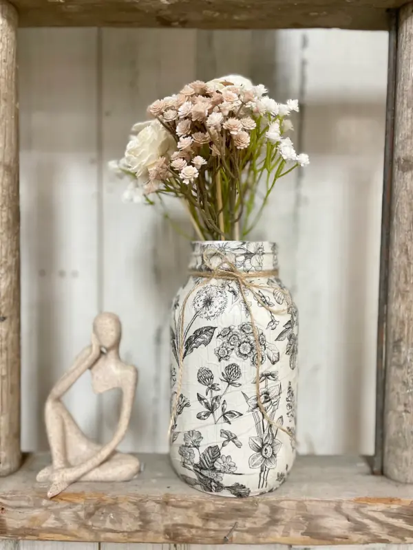 Decoupage Mason Jar,Mason Jar Vase, Mason Jar Decor, Vase, Home Decor, Gifts, Gifts for her, modern farmhouse, boho, Homs accents, - Image 2