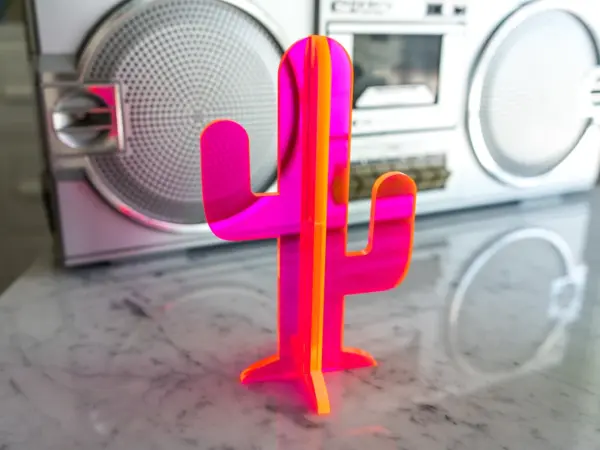 Laser Cut Neon Pink Acrylic Cactus, Great Gift, Modern Sculpture, Kids Room, Office Desk, Minimal Design - Image 3