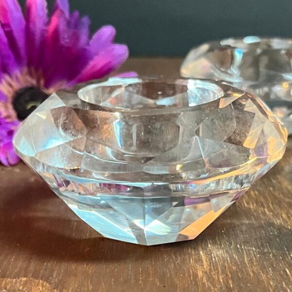 Crystal Prism Geometric Diamond Cut Tea Light Candle Holders Set 3 - Image 2