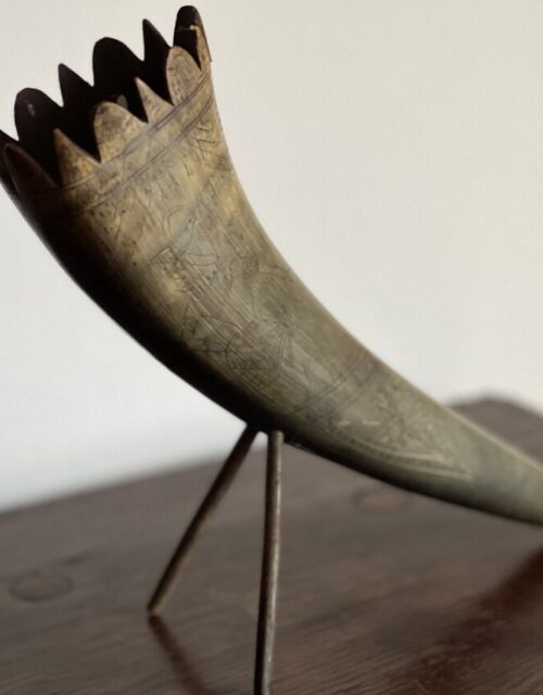 Decorative Horn Object Carved of Horn on Stand South East Asian Collection Indonesia, Bali